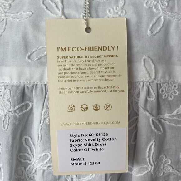 SUPER NATURAL BY SECRET MISSION SKIPE SHIRT EMBROIDERED WHITE DRESS SIZE S $425 - Picture 9 of 12